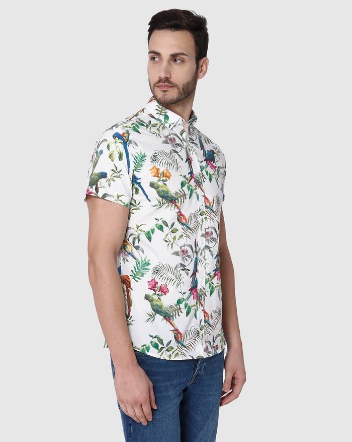 White All Over Print Short Sleeves Shirt