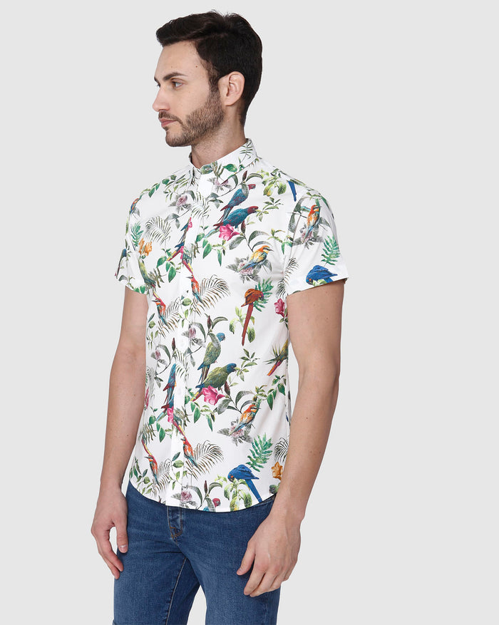 White All Over Print Short Sleeves Shirt