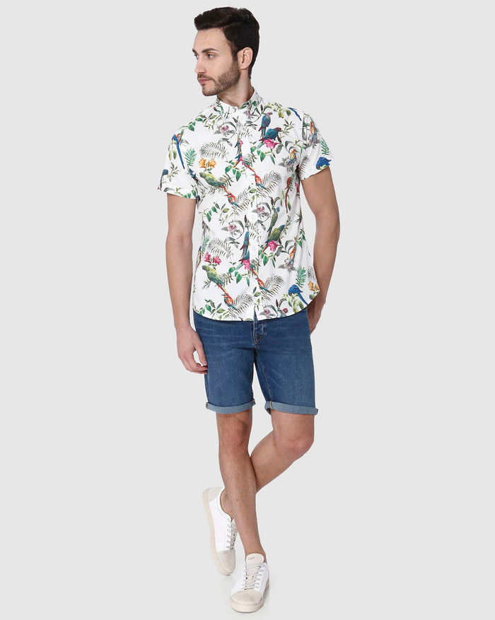 White All Over Print Short Sleeves Shirt