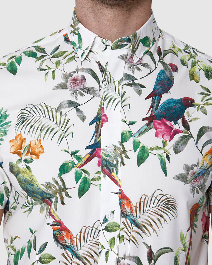 White All Over Print Short Sleeves Shirt