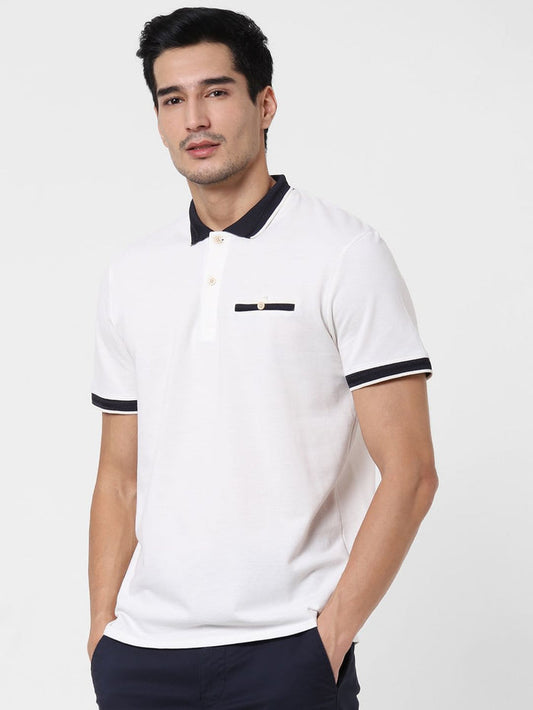 White Contrast Tipping Polo T-Shirt