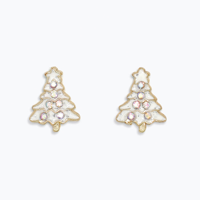 White Enamel Tree Earrings