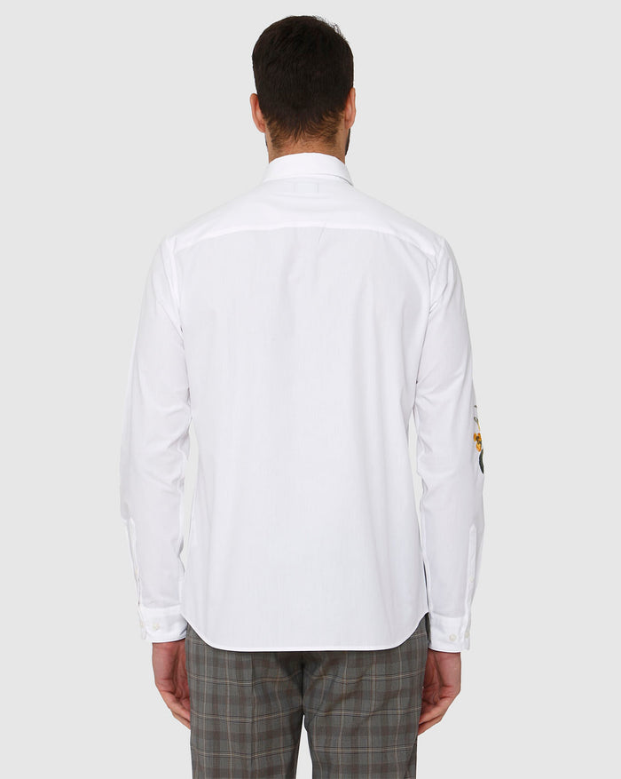 White Floral Embroidered Full Sleeves Shirt