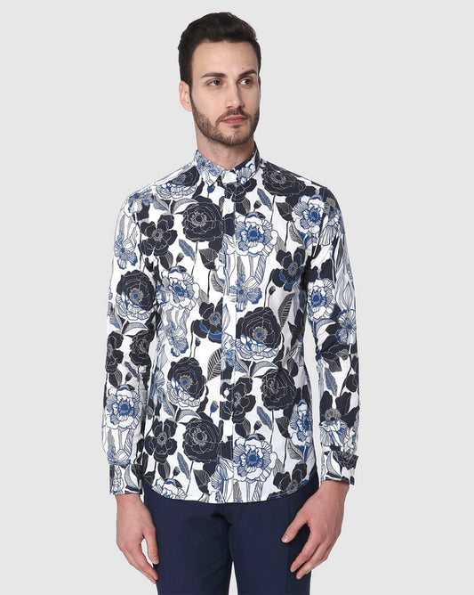 White Floral Print Full Sleeves Shirt