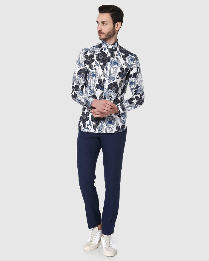 White Floral Print Full Sleeves Shirt