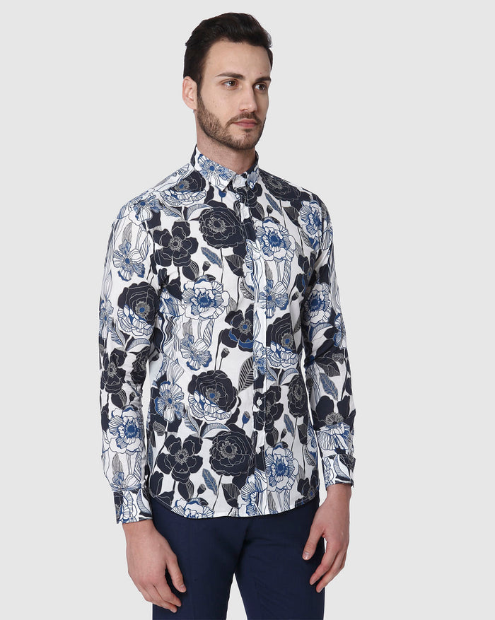 White Floral Print Full Sleeves Shirt