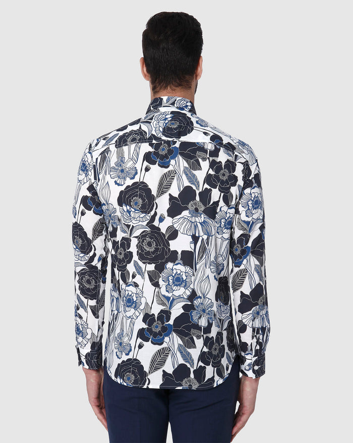 White Floral Print Full Sleeves Shirt