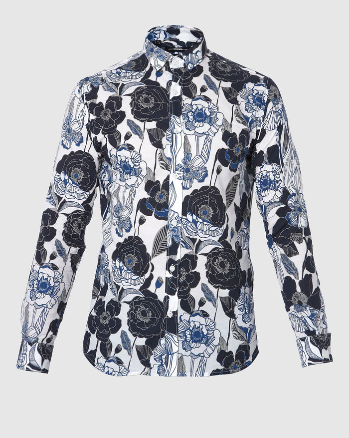 White Floral Print Full Sleeves Shirt
