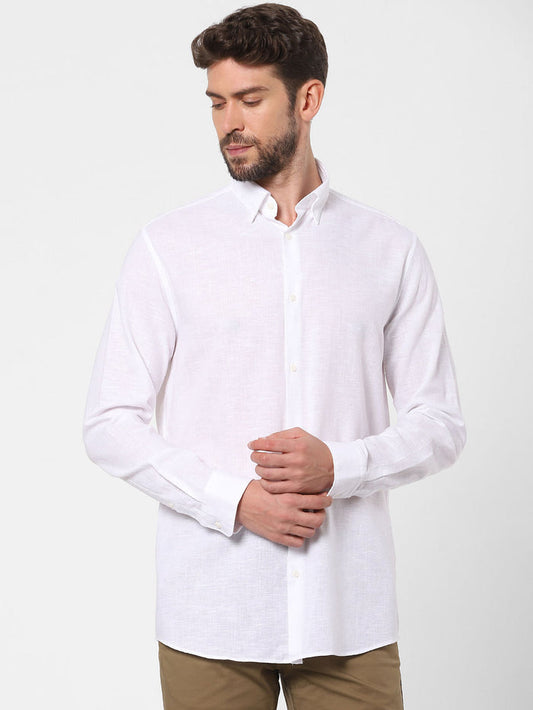White Linen Blend Full Sleeves Shirt