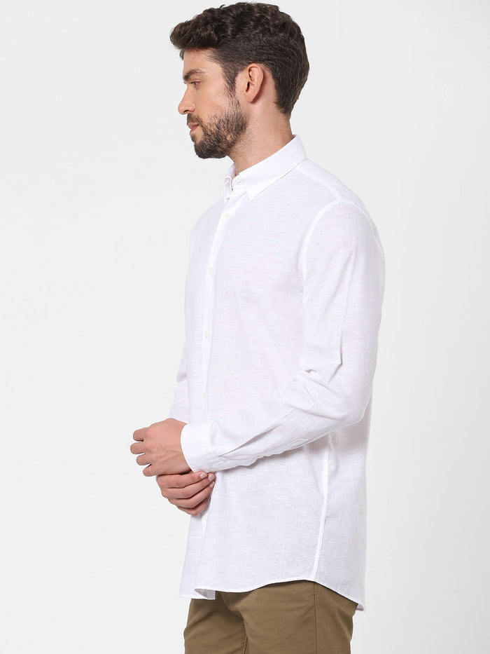 White Linen Blend Full Sleeves Shirt