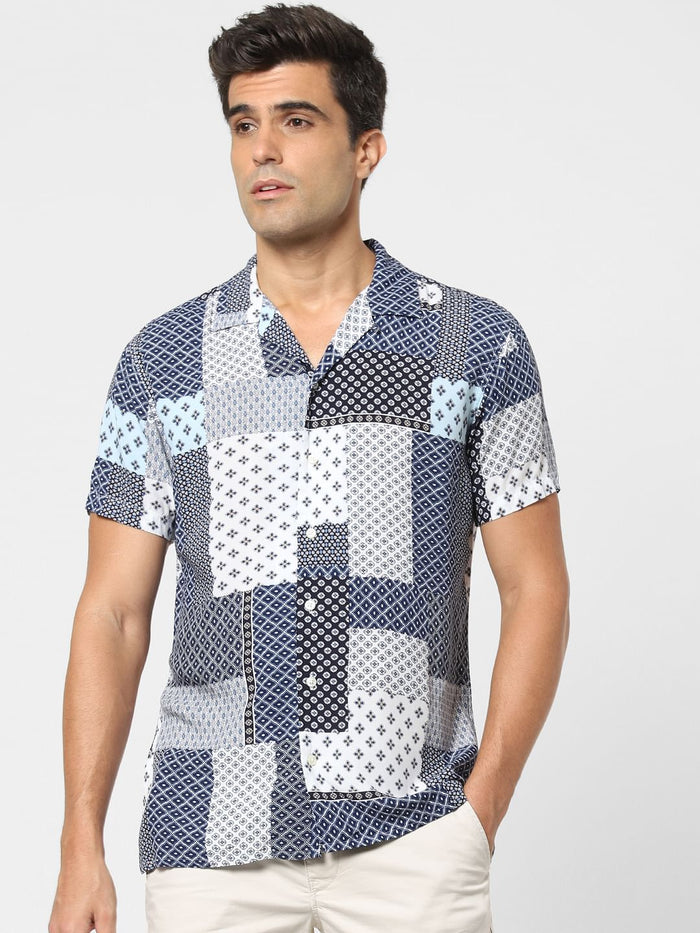 White Multi Patch Short Sleeves Shirt