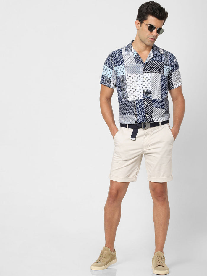 White Multi Patch Short Sleeves Shirt