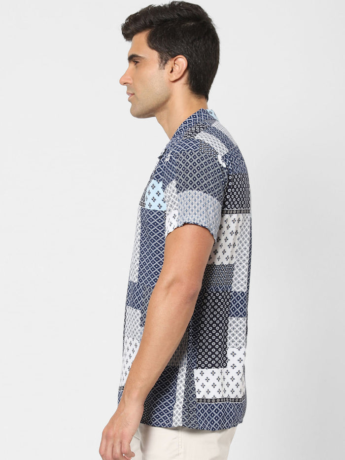White Multi Patch Short Sleeves Shirt