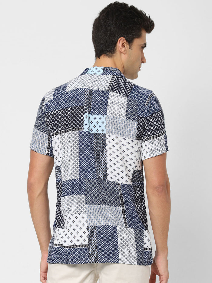 White Multi Patch Short Sleeves Shirt