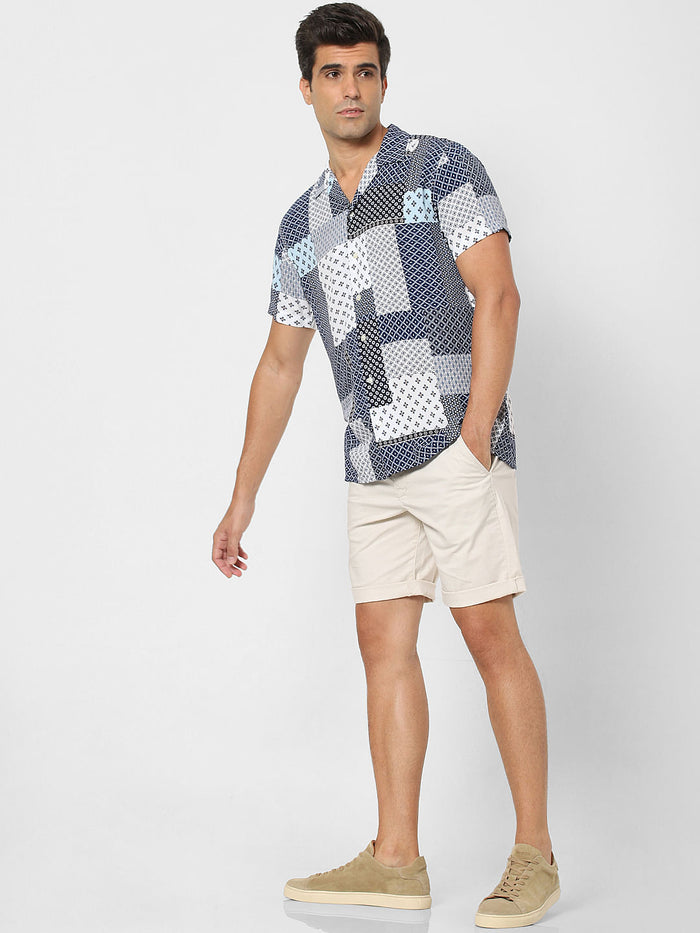 White Multi Patch Short Sleeves Shirt