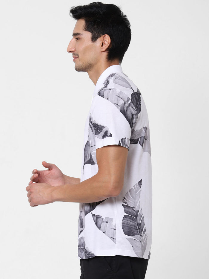 White Printed Polo Neck T-Shirt
