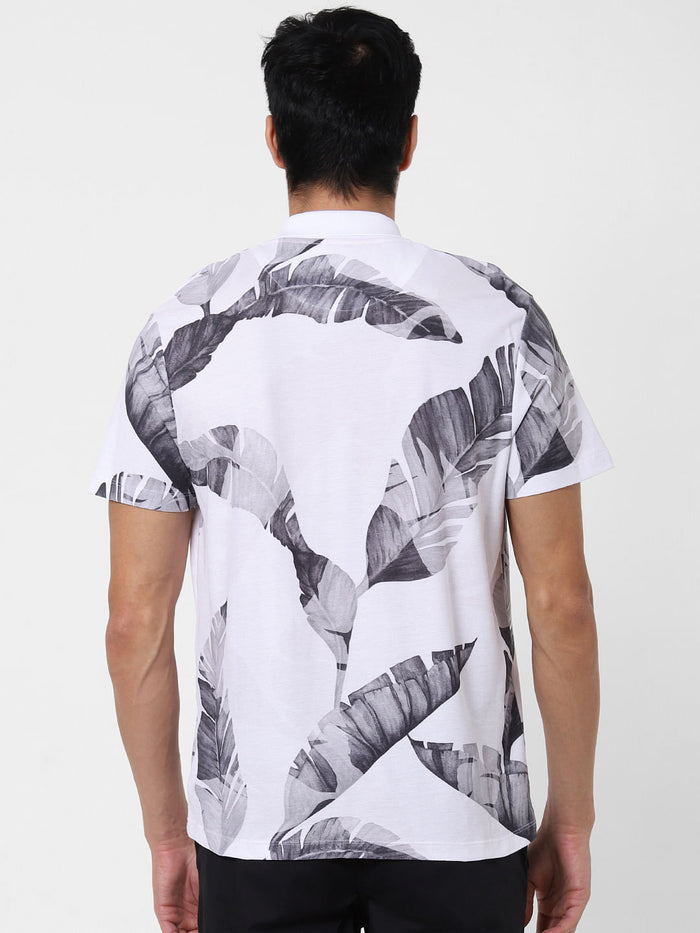 White Printed Polo Neck T-Shirt