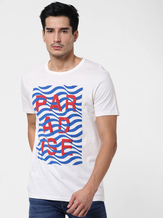 White Text Print Crew Neck T-Shirt