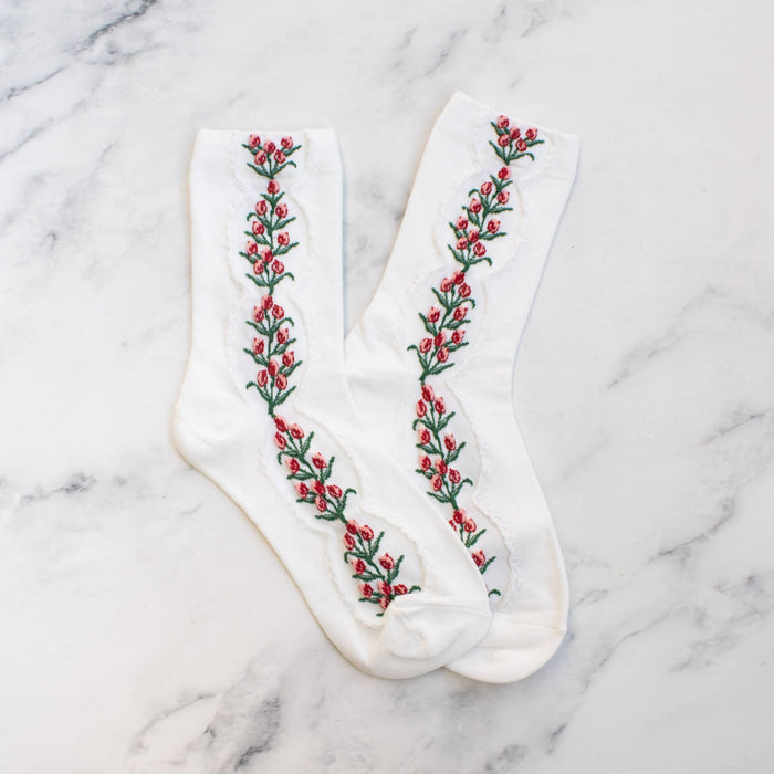 Women's Antique Tulip Flower Socks