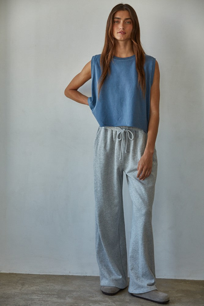 Women's Knit Round Neck Tank Top - Denim (Final Sale)