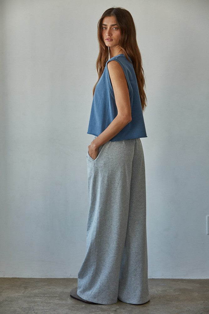 Women's Knit Round Neck Tank Top - Denim (Final Sale)