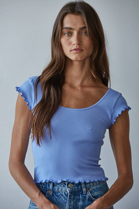 Women's Knit Seamless Ribbed Merrow Crop Top - Lilac Blue (Final Sale)