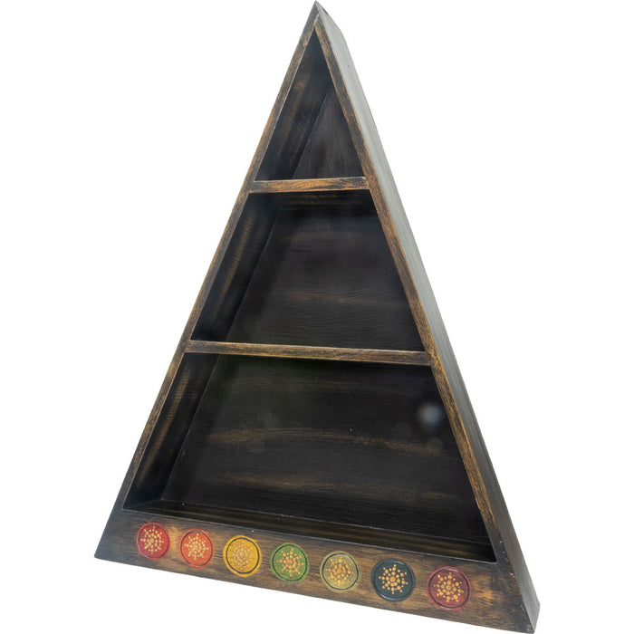 Wooden Altar Shelf with Chakra Symbols