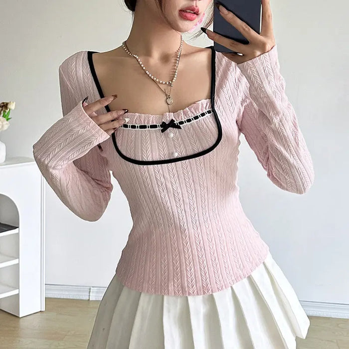 Y2K Knitted Bow Coquette Top fashionnsio