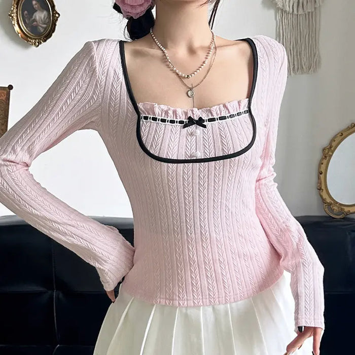 Y2K Knitted Bow Coquette Top fashionnsio