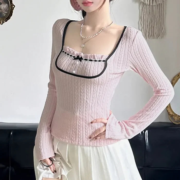 Y2K Knitted Bow Coquette Top fashionnsio