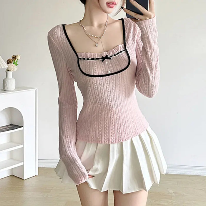 Y2K Knitted Bow Coquette Top fashionnsio
