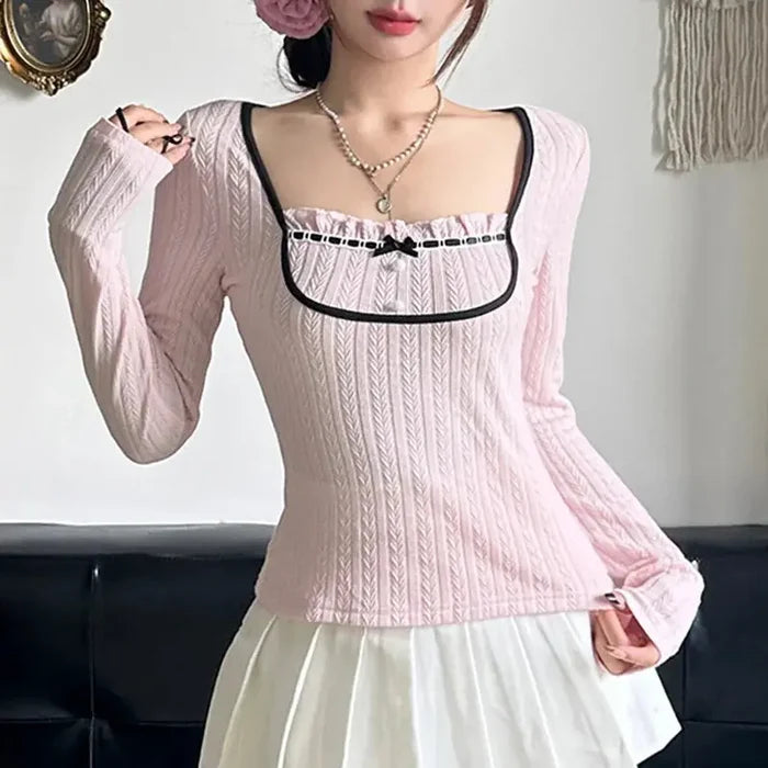 Y2K Knitted Bow Coquette Top fashionnsio