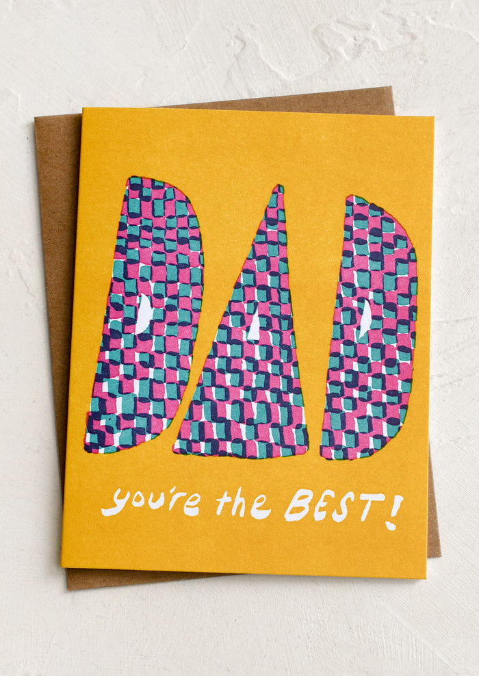 Orange card with brightly colored text reading "DAD, you're the best!".